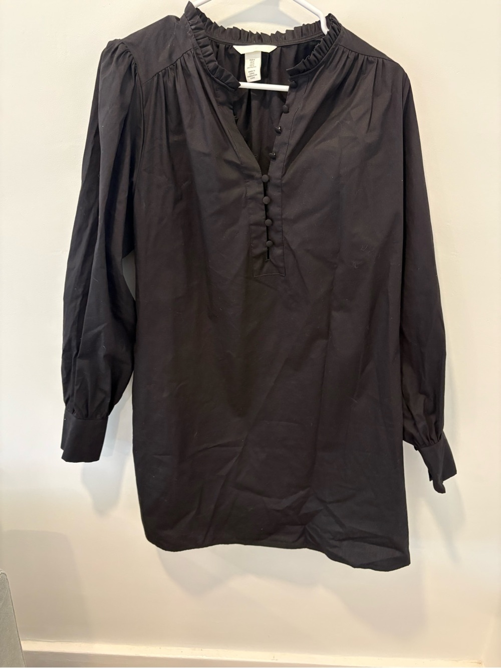 H&M Black Long-Sleeve Button-Front Ruffle Collar Shirt